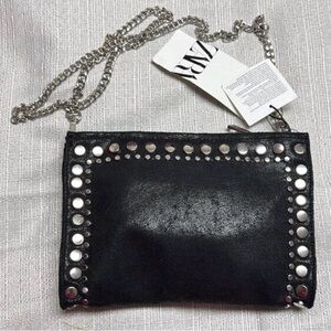 Zara Black Studded Crossbody Bag with Silver Chain